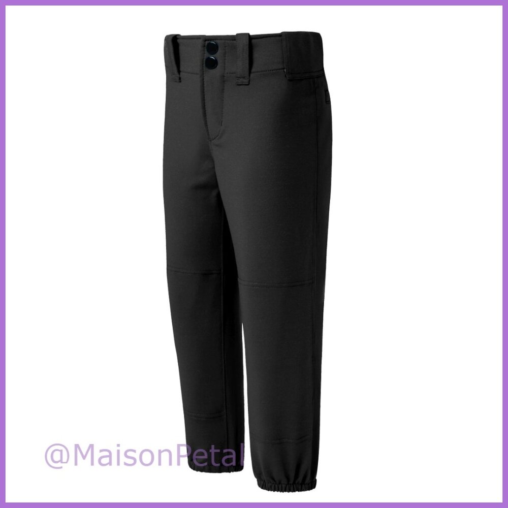 Cotton Blend Softball Pants with Pockets, Belted Low Rise